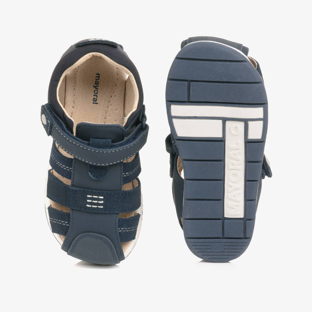Mayoral-Boys Navy Blue Leather Velcro Sandals | Childrensalon