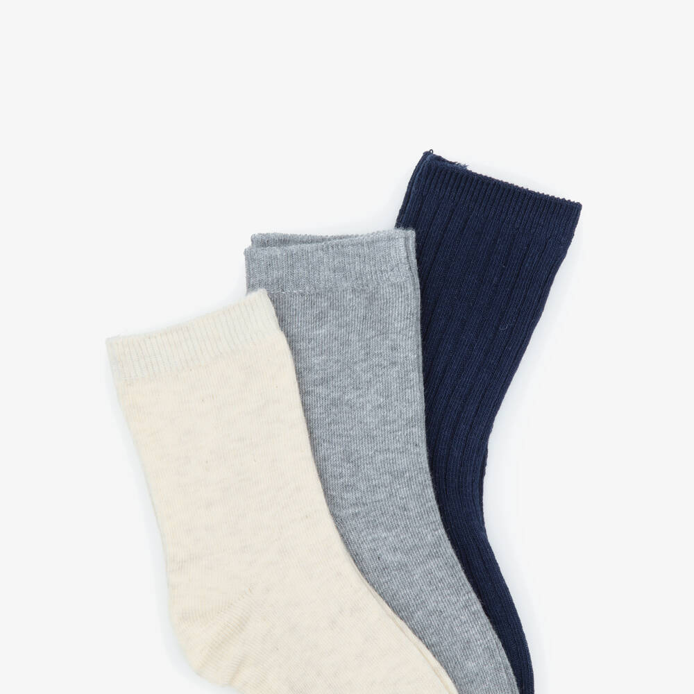 Mayoral-Boys Navy Blue & Marl Socks (3 Pack) | Childrensalon