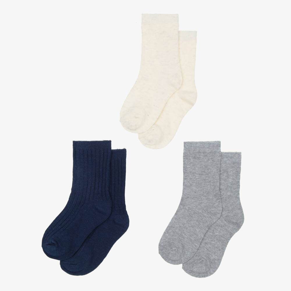 Mayoral-Boys Navy Blue & Marl Socks (3 Pack) | Childrensalon