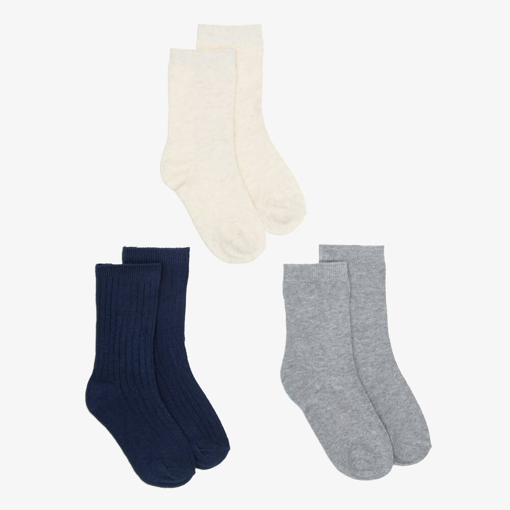 Mayoral-Boys Navy Blue & Marl Socks (3 Pack) | Childrensalon