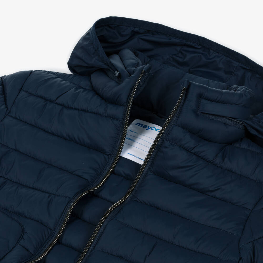 Mayoral-Boys Navy Blue Puffer Jacket with Fold-Away Hood | Childrensalon