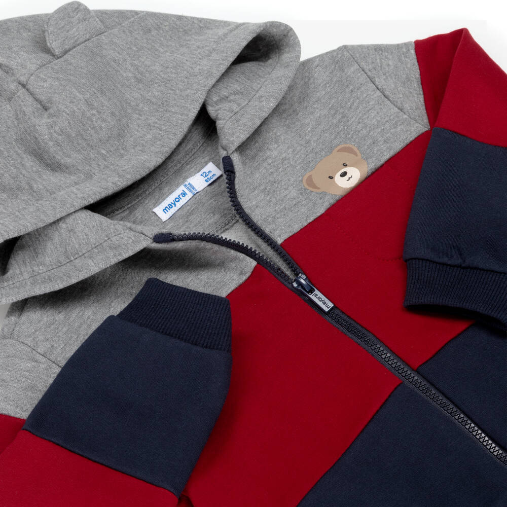 Mayoral-Boys Navy Blue & Red Cotton Teddy Bear Tracksuit Set | Childrensalon