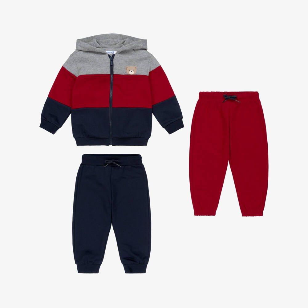 Mayoral-Boys Navy Blue & Red Cotton Teddy Bear Tracksuit Set | Childrensalon