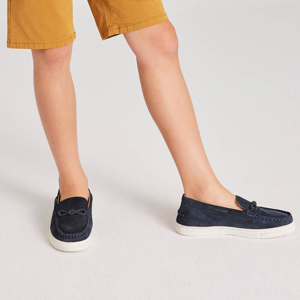 Mayoral-Boys Navy Blue Suede Leather Loafers | Childrensalon