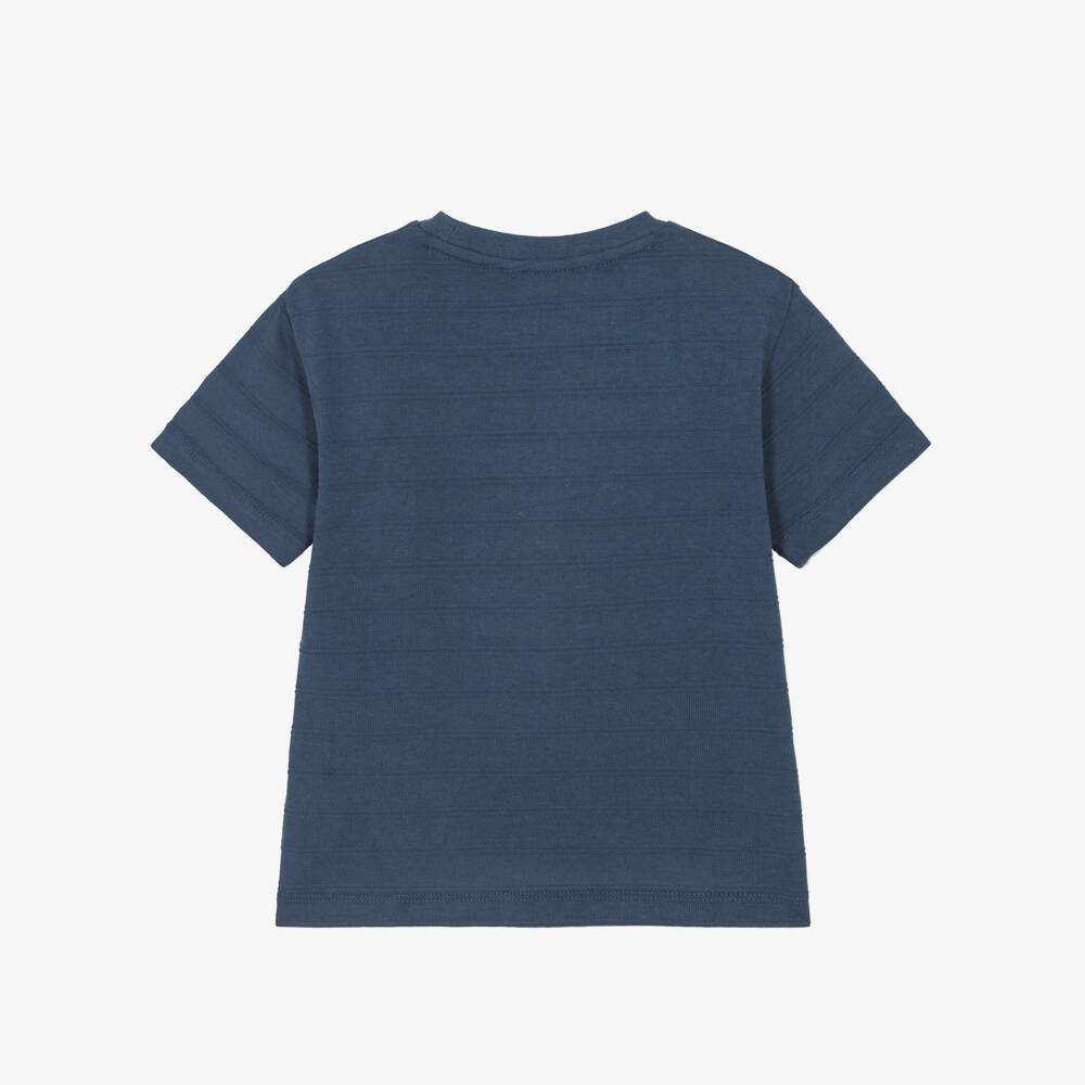 Mayoral-Boys Navy Blue Textured Stripe T-Shirt | Childrensalon