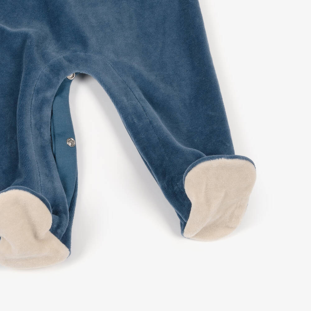 Mayoral Для новорожденных-Boys Navy Blue Velour Babygrow with Car & Train Appliqués | Childrensalon