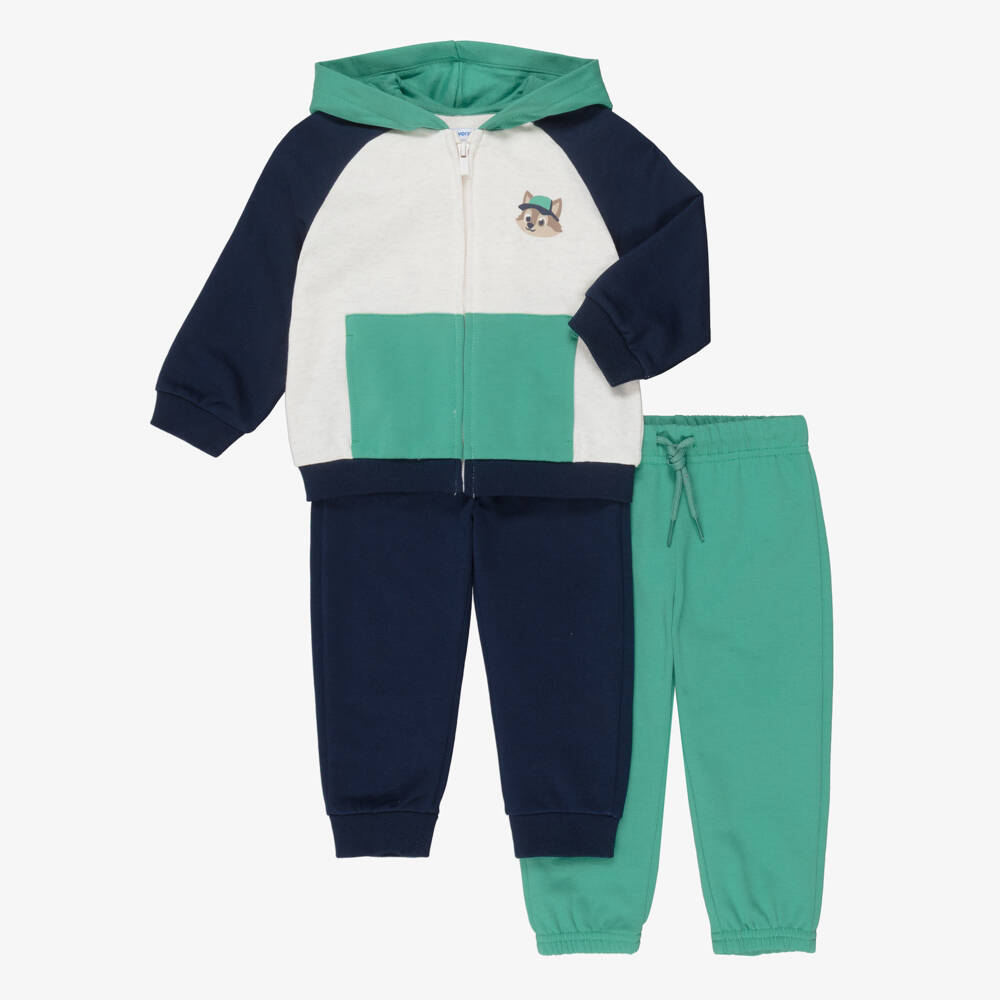 Mayoral-Boys Navy & Green Hooded Tracksuit Set | Childrensalon