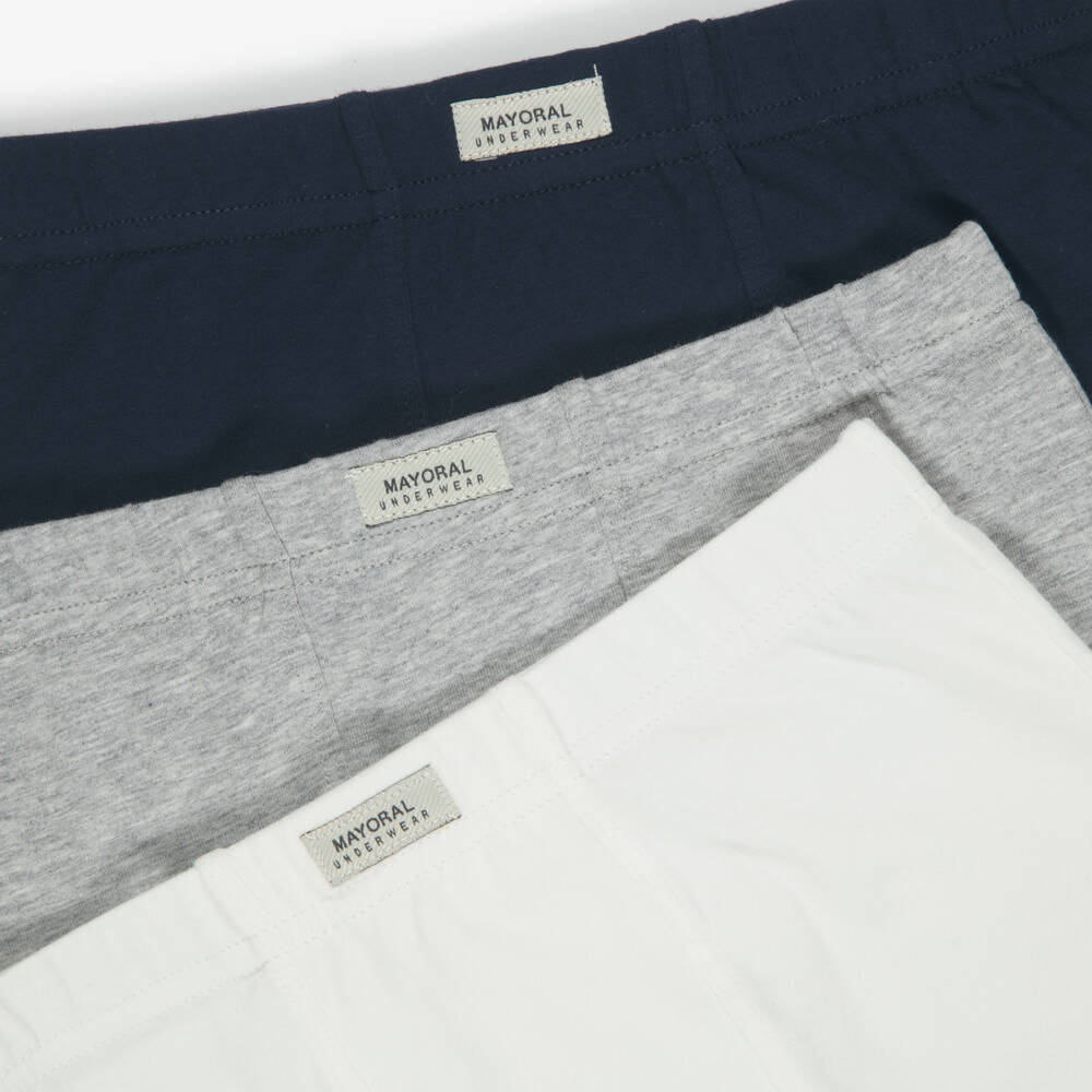 Mayoral-Boys Navy & Grey Cotton Boxer Shorts (3 pack) | Childrensalon