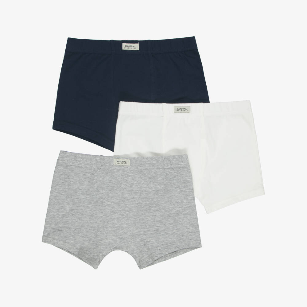 Mayoral-Boys Navy & Grey Cotton Boxer Shorts (3 pack) | Childrensalon