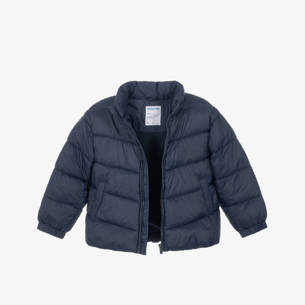 Mayoral-Boys Navy Puffer Jacket with Detachable Hood | Childrensalon