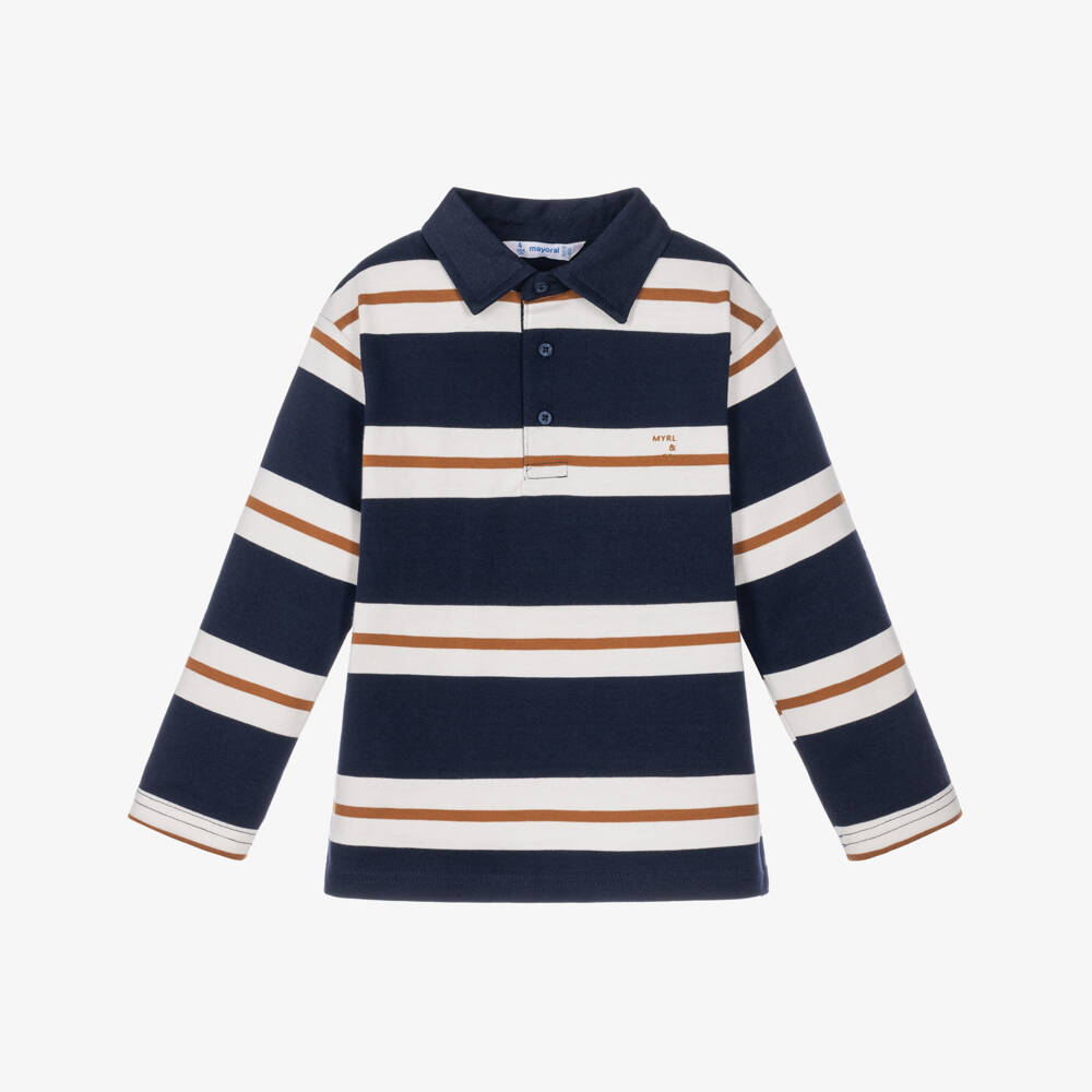 Mayoral-Boys Navy & White Striped Polo Top | Childrensalon