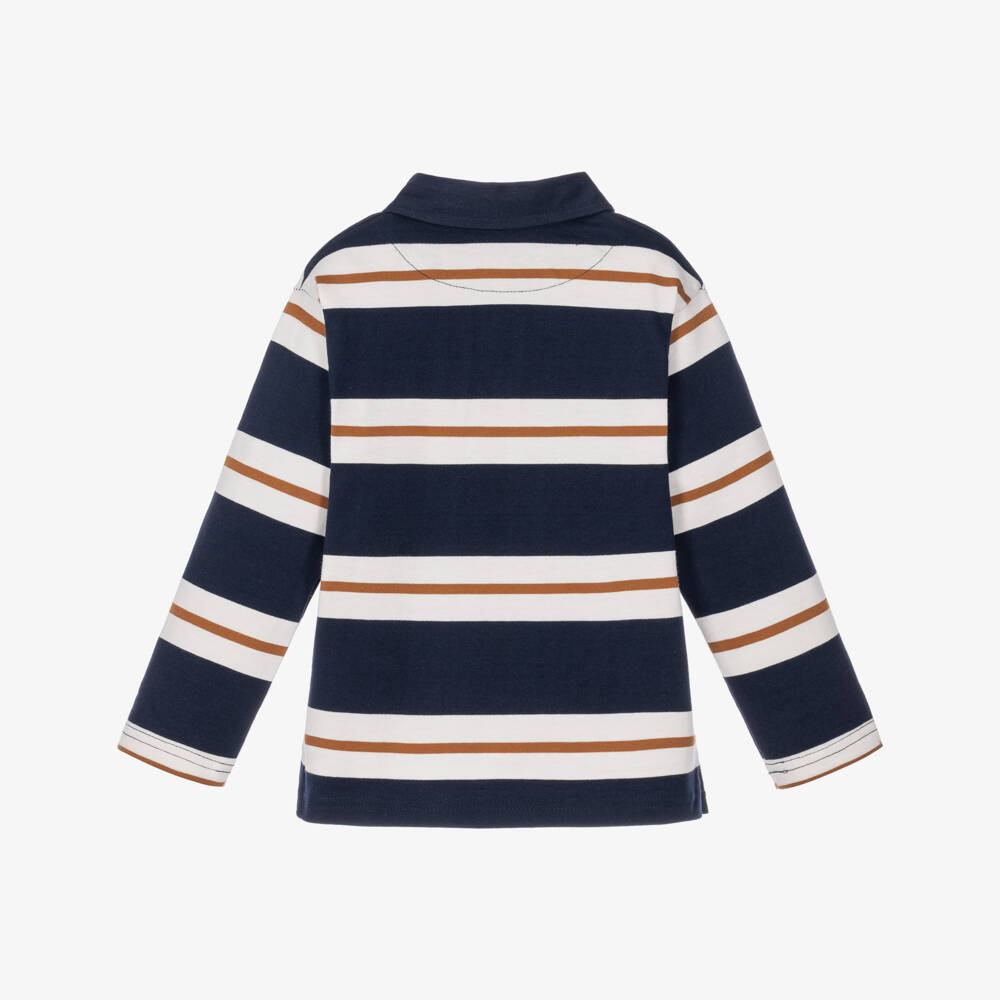 Mayoral-Boys Navy & White Striped Polo Top | Childrensalon