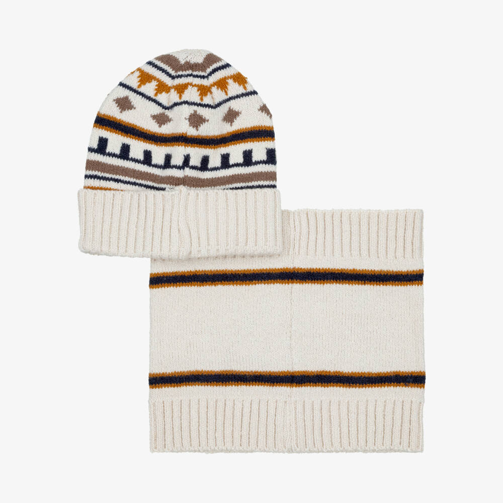 Mayoral-Boys Oatmeal Beige Beanie Hat & Snood Set | Childrensalon