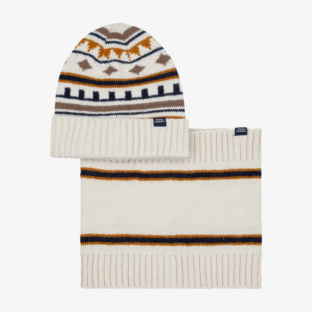 Mayoral-Boys Oatmeal Beige Beanie Hat & Snood Set | Childrensalon