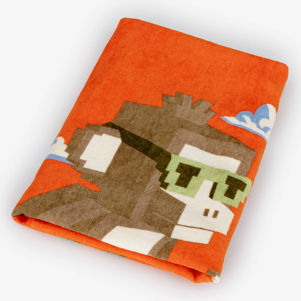 Mayoral-Boys Orange Cotton Gaming Style Surfing Monkey Towel (150cm) | Childrensalon
