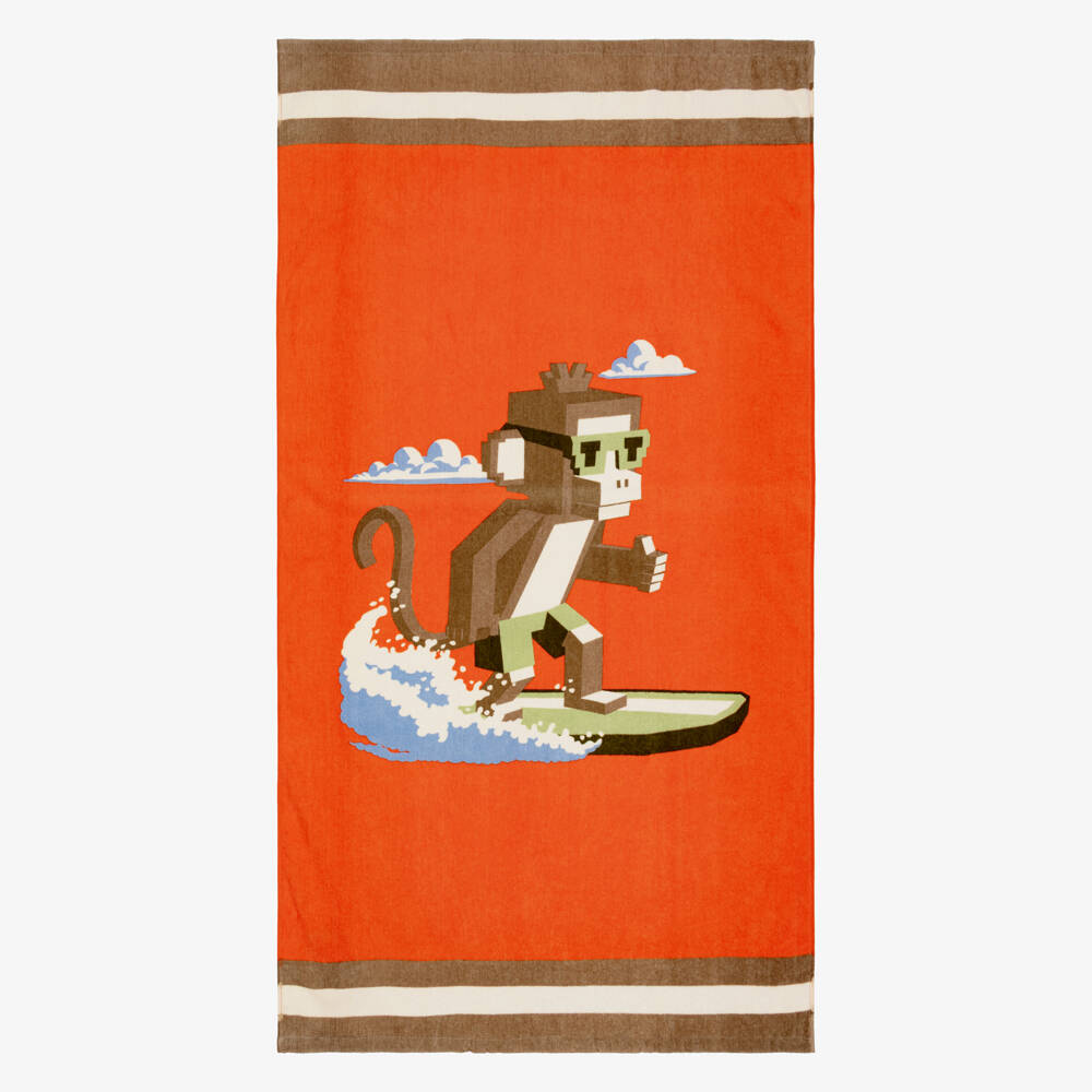 Mayoral-Boys Orange Cotton Gaming Style Surfing Monkey Towel (150cm) | Childrensalon