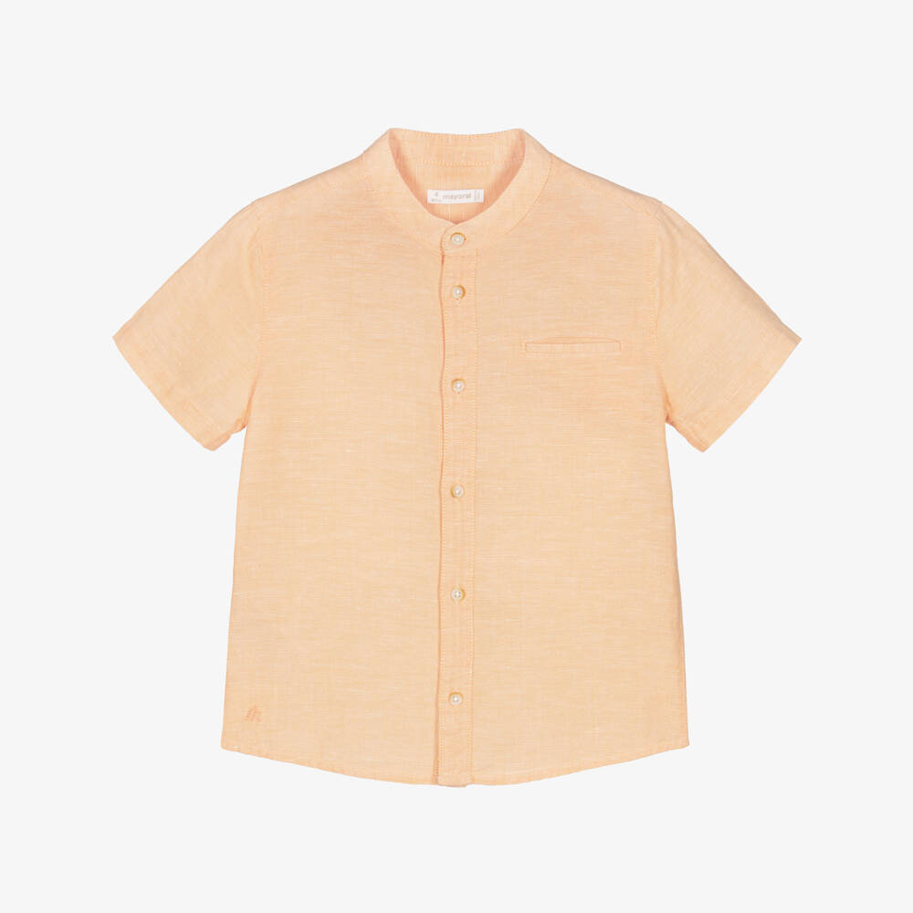 Mayoral-Boys Orange Cotton & Linen Short Sleeve Shirt | Childrensalon