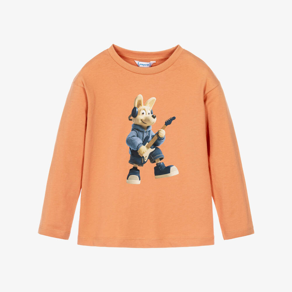 Mayoral-Boys Orange Graphic Print Top in Cotton Jersey | Childrensalon