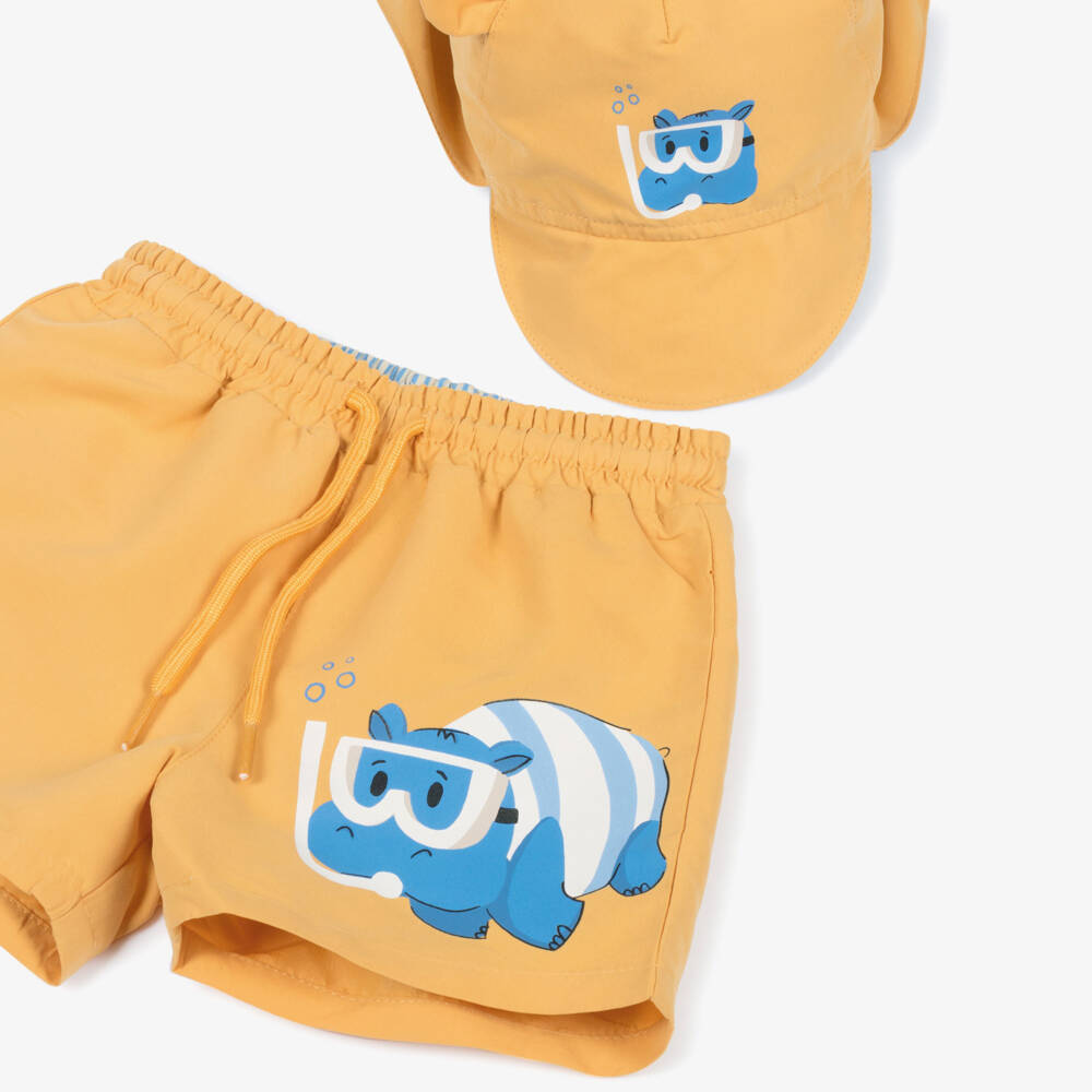 Mayoral-Boys Orange Hippo Print Swim Set (UPF40+) | Childrensalon