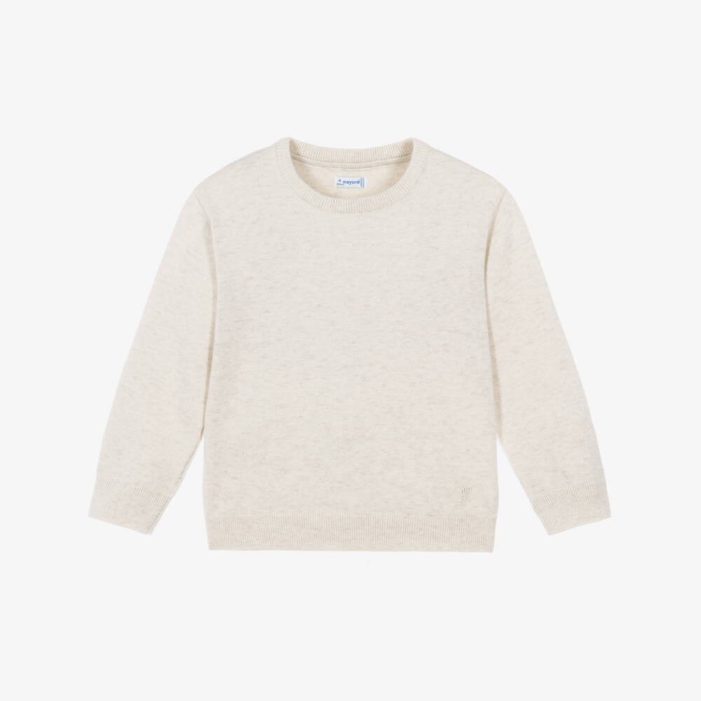 Mayoral-Boys Pale Beige Cotton Sweater | Childrensalon