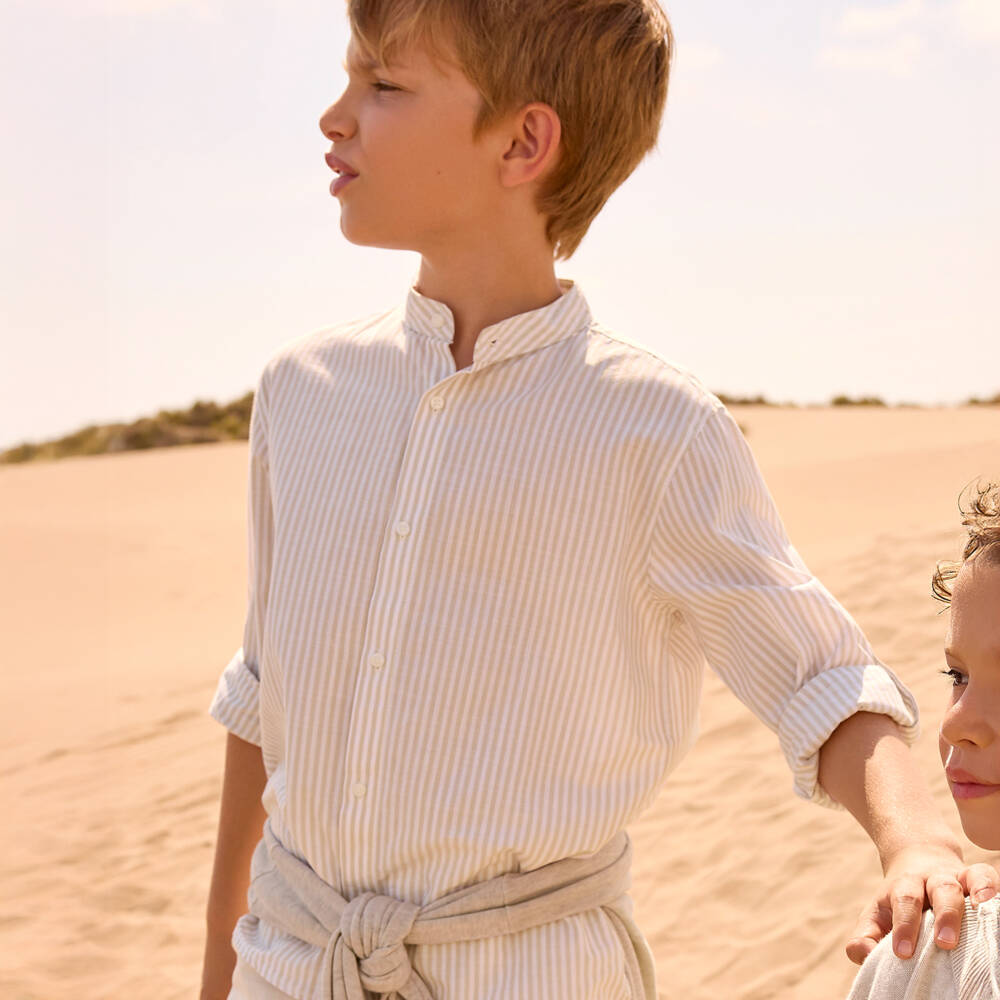 Mayoral Нукутаваке-Рубашка бежевая из полосатого хлопка для мальчиков | Childrensalon
