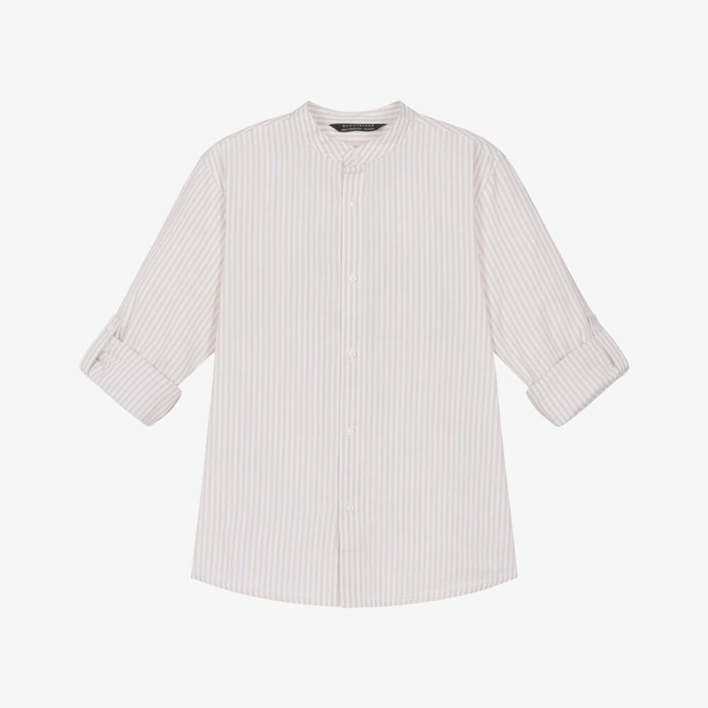 Mayoral Нукутаваке-Рубашка бежевая из полосатого хлопка для мальчиков | Childrensalon