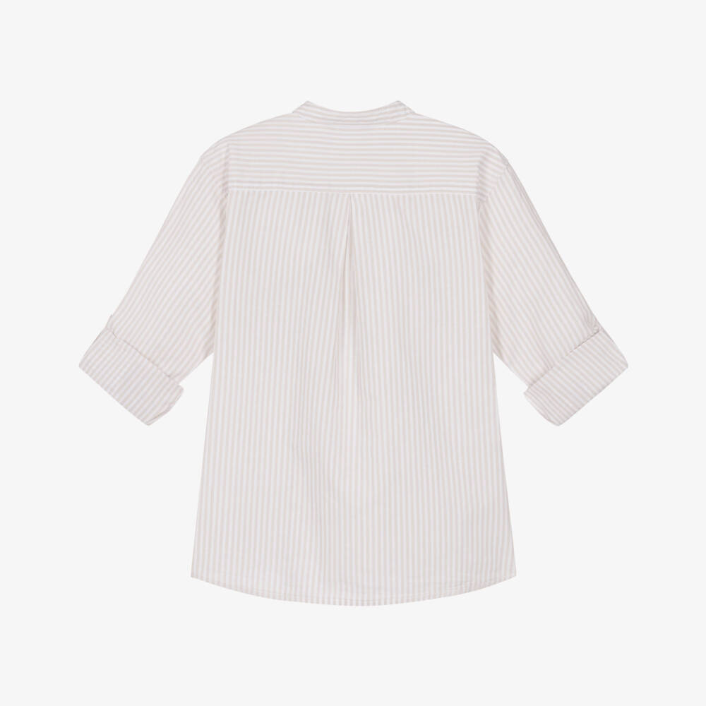 Mayoral Нукутаваке-Рубашка бежевая из полосатого хлопка для мальчиков | Childrensalon