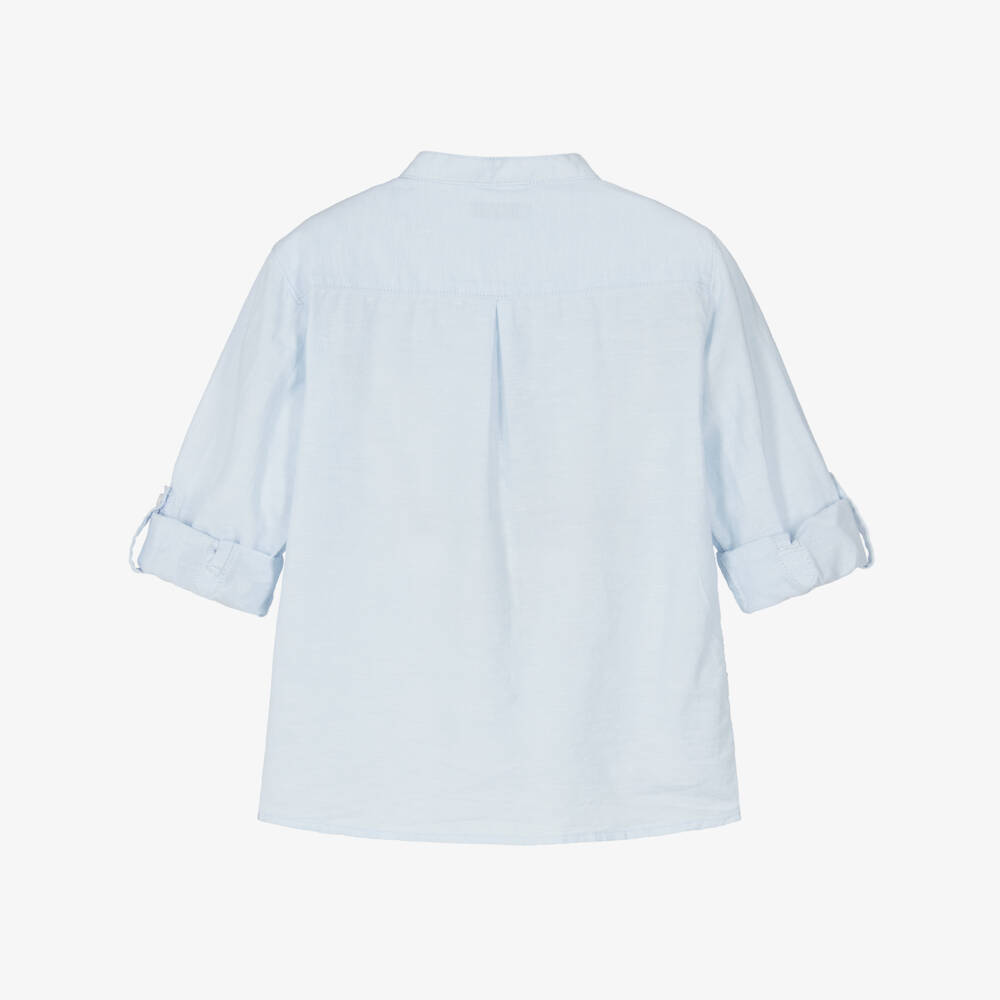 Mayoral-Boys Pale Blue Collarless Cotton Shirt | Childrensalon