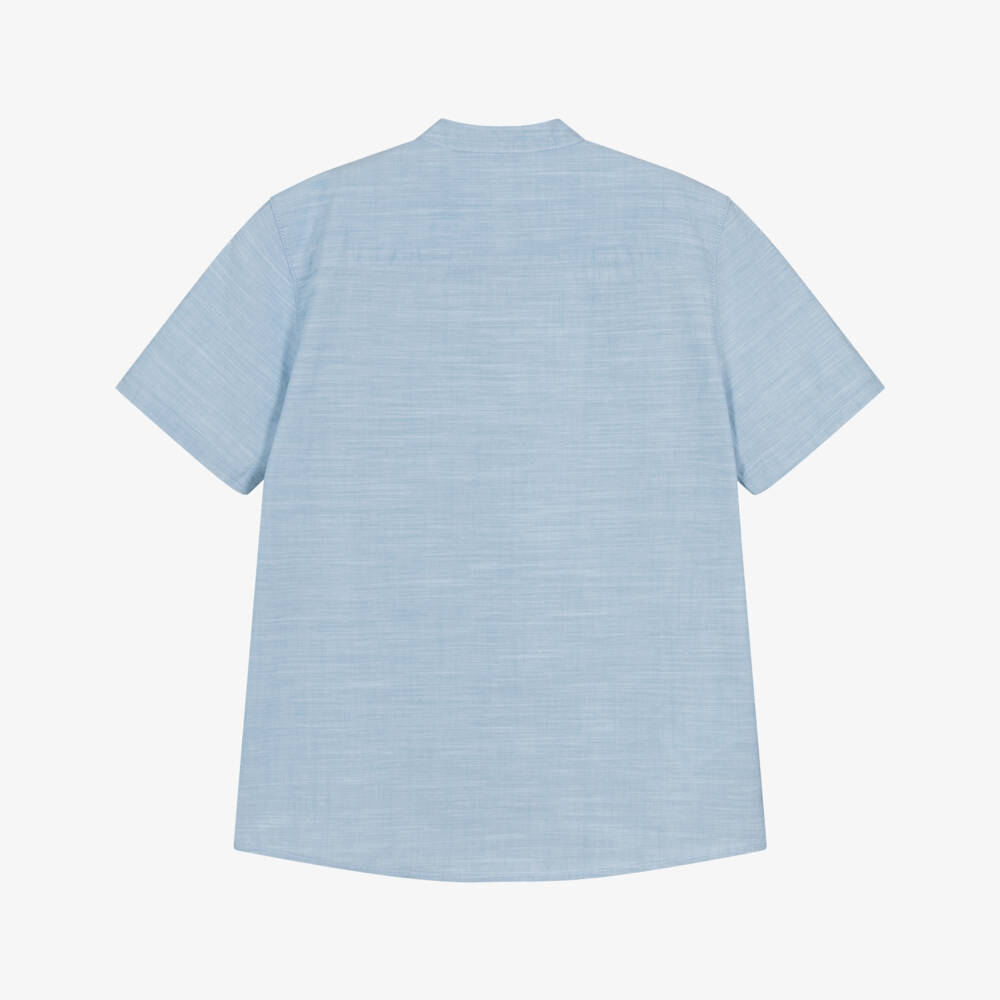 Mayoral Nukutavake-Boys Pale Blue Cotton Collarless Shirt | Childrensalon