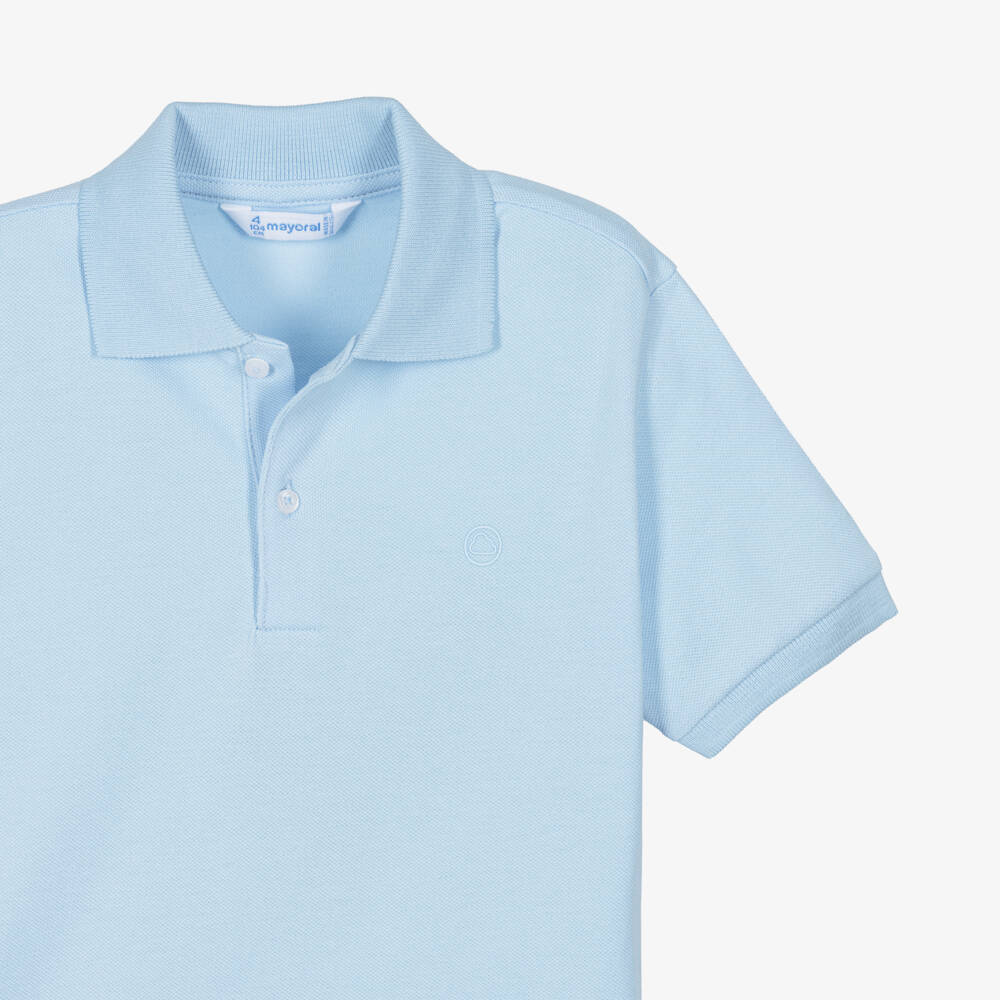 Mayoral-Boys Pale Blue Cotton Piqué Polo Shirt | Childrensalon