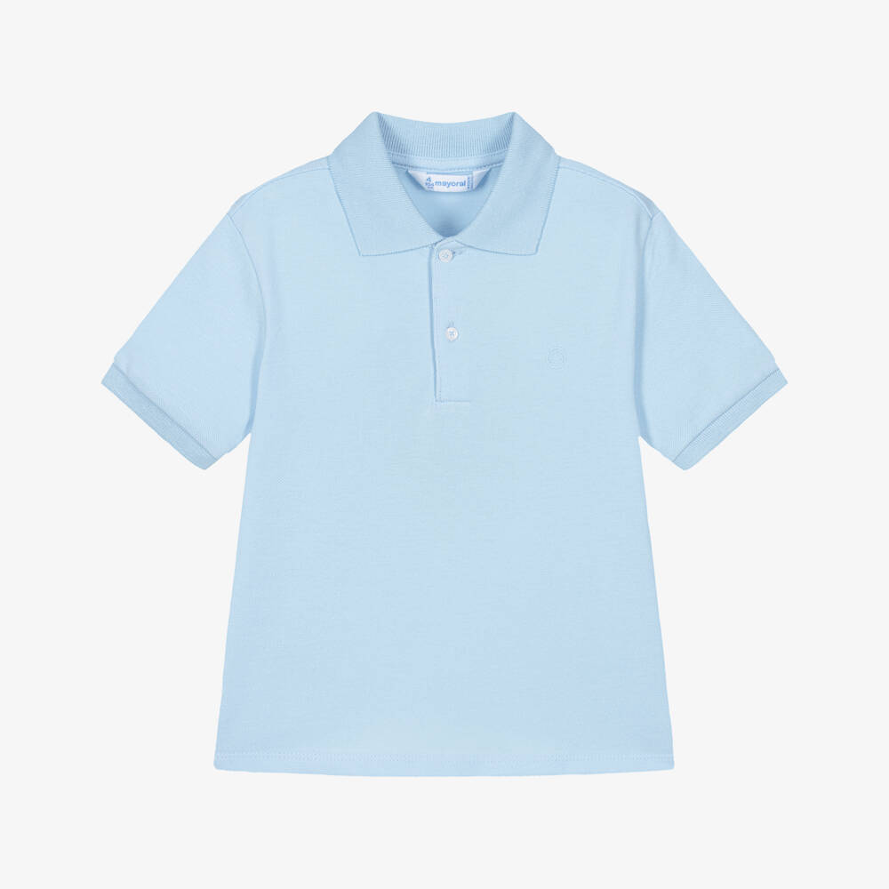 Mayoral-Boys Pale Blue Cotton Piqué Polo Shirt | Childrensalon