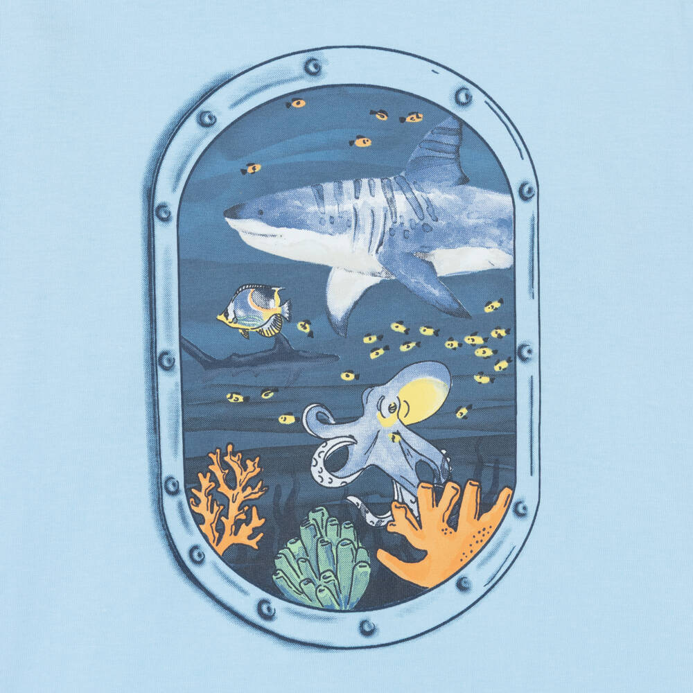 Mayoral-Boys Pale Blue Cotton Sea Life T-Shirt | Childrensalon