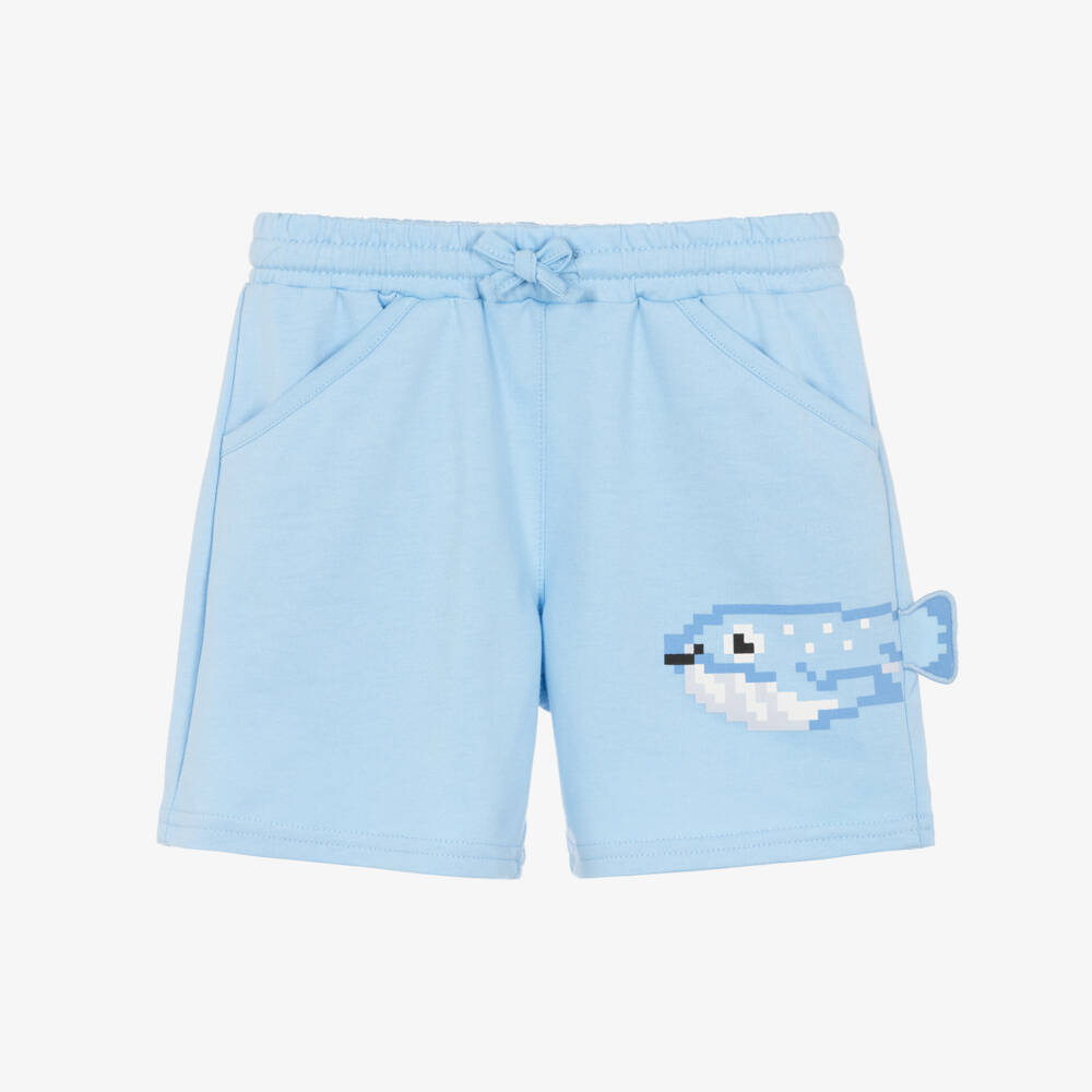 Mayoral-Boys Pale Blue Jersey Shorts with Fish Graphic | Childrensalon