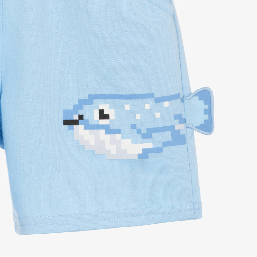Mayoral-Boys Pale Blue Jersey Shorts with Fish Graphic | Childrensalon
