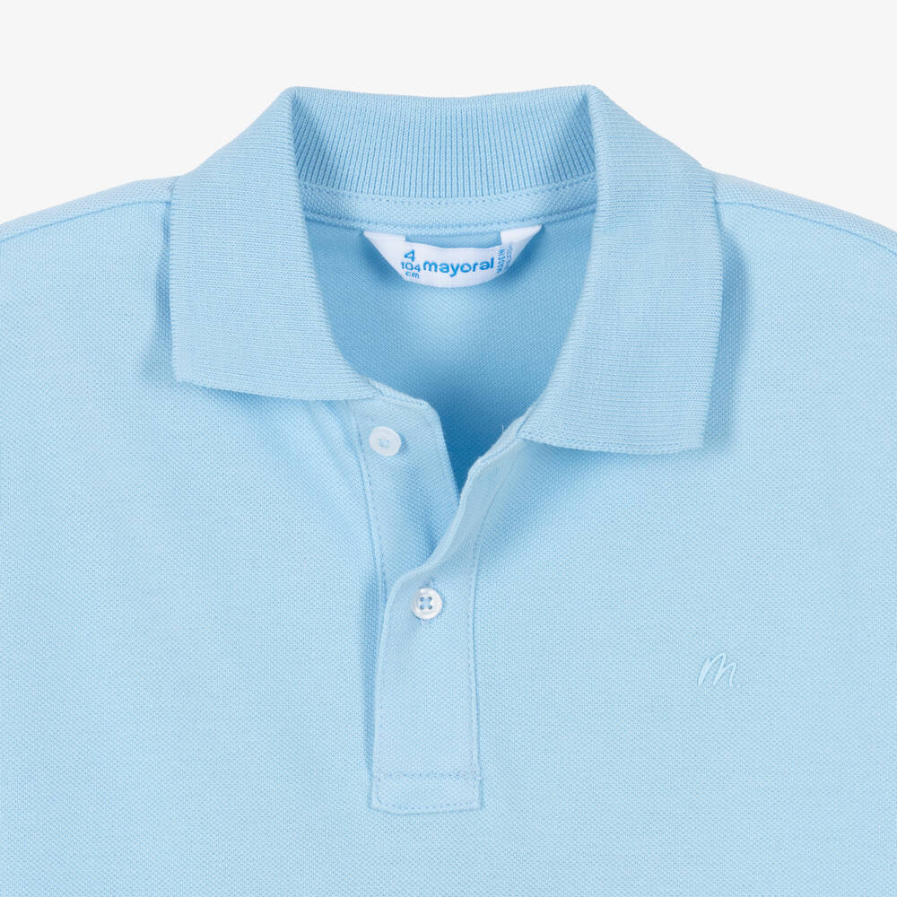 Mayoral-Boys Pale Blue Short Sleeve Piqué Polo Shirt | Childrensalon