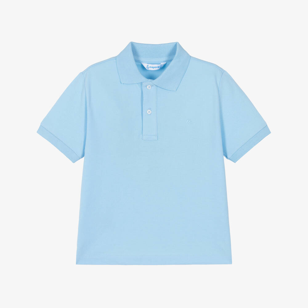 Mayoral-Boys Pale Blue Short Sleeve Piqué Polo Shirt | Childrensalon