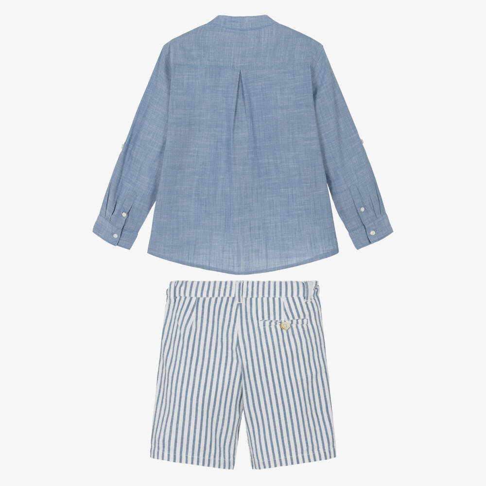 Mayoral-Boys Pale Blue Striped Shirt & Shorts Set | Childrensalon