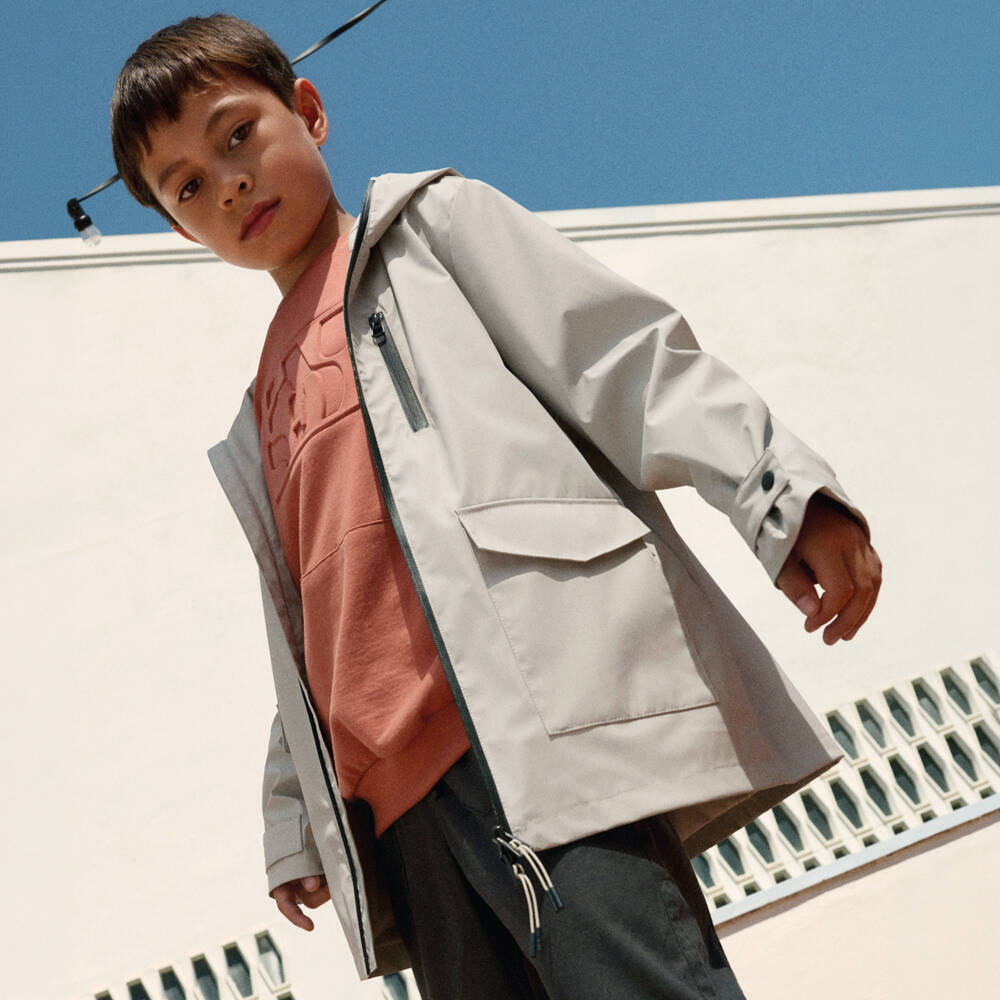 Mayoral Nukutavake-Boys Pale Grey Hooded Raincoat | Childrensalon