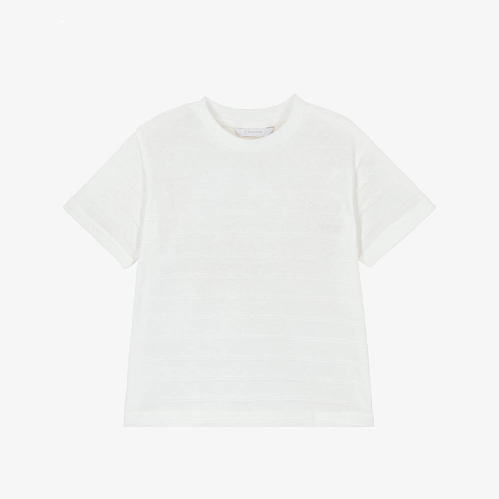 Mayoral-Boys Pale Ivory Textured Stripe T-Shirt | Childrensalon