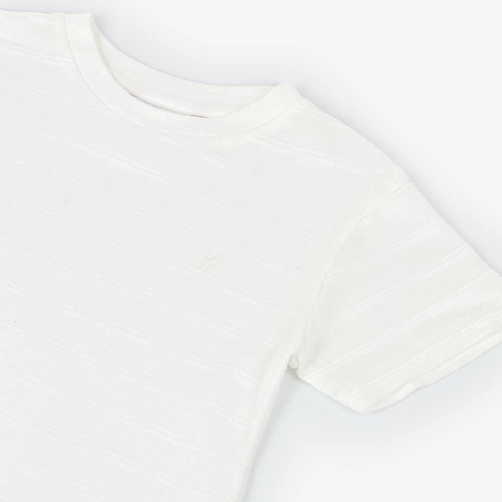 Mayoral-Boys Pale Ivory Textured Stripe T-Shirt | Childrensalon