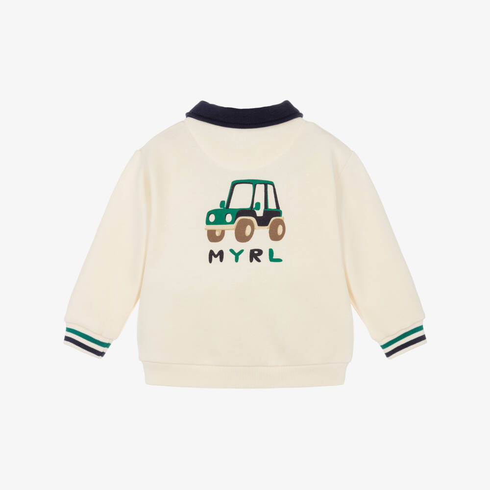 Mayoral-Boys Polo-Style Jersey Sweatshirt in Ivory | Childrensalon