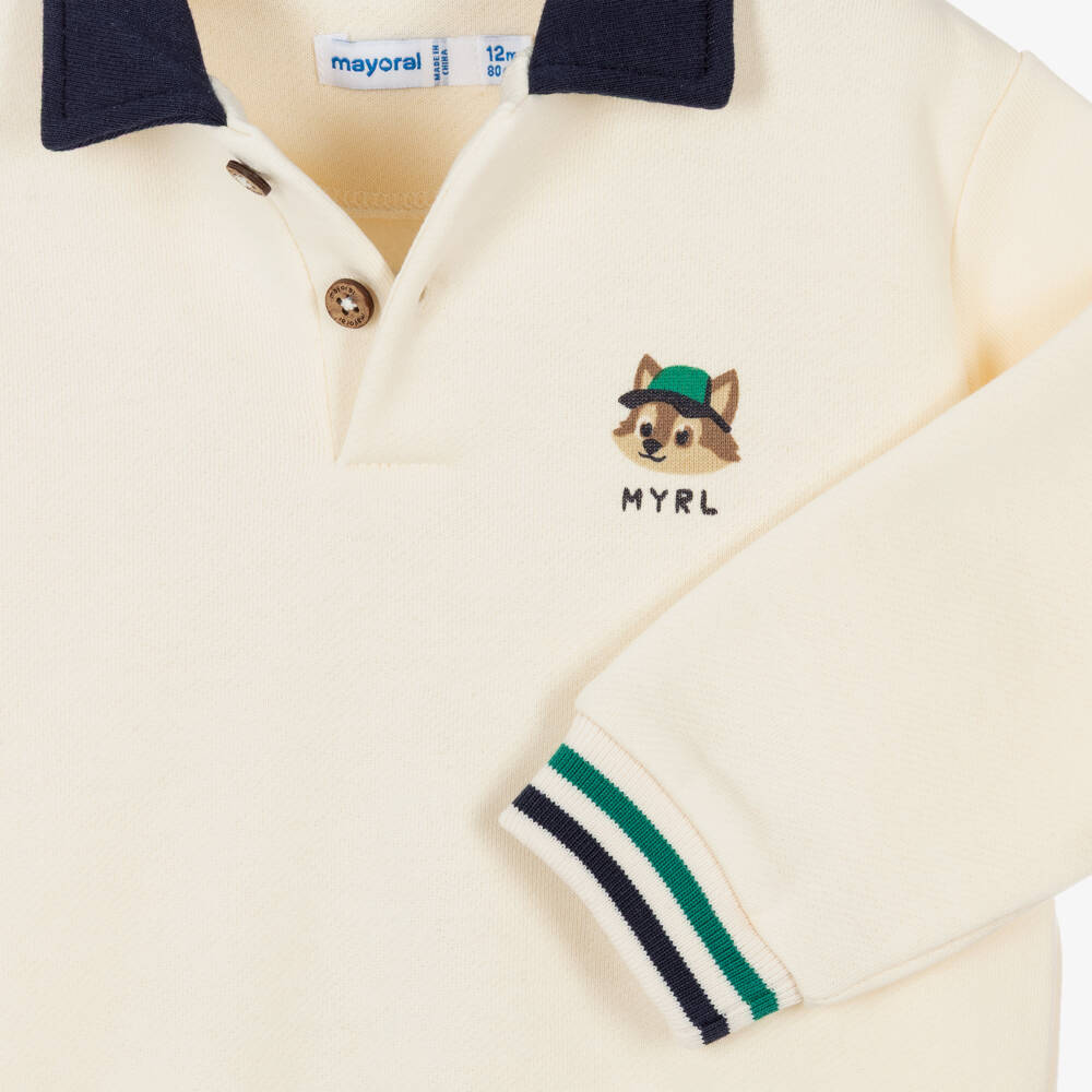 Mayoral-Boys Polo-Style Jersey Sweatshirt in Ivory | Childrensalon