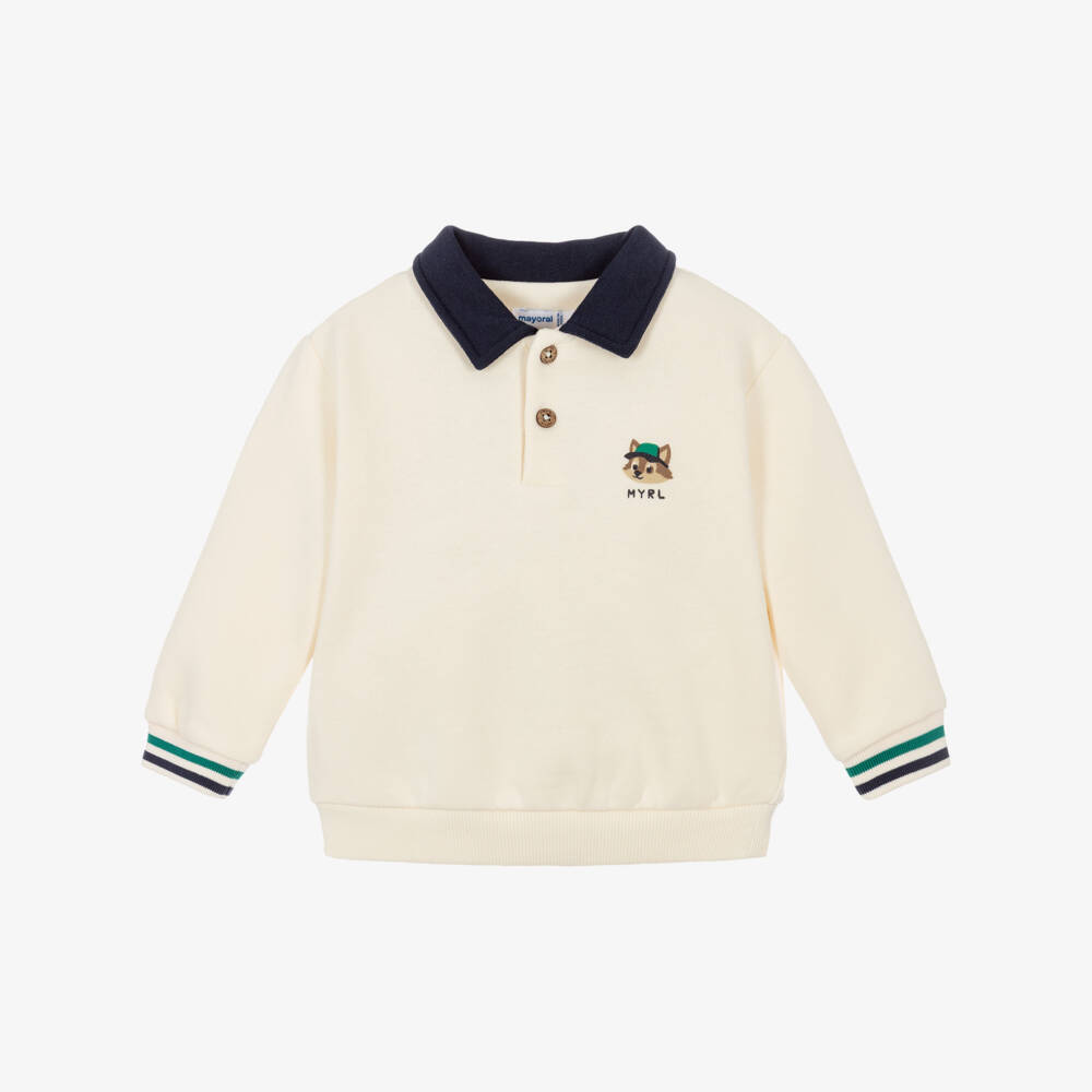 Mayoral-Boys Polo-Style Jersey Sweatshirt in Ivory | Childrensalon