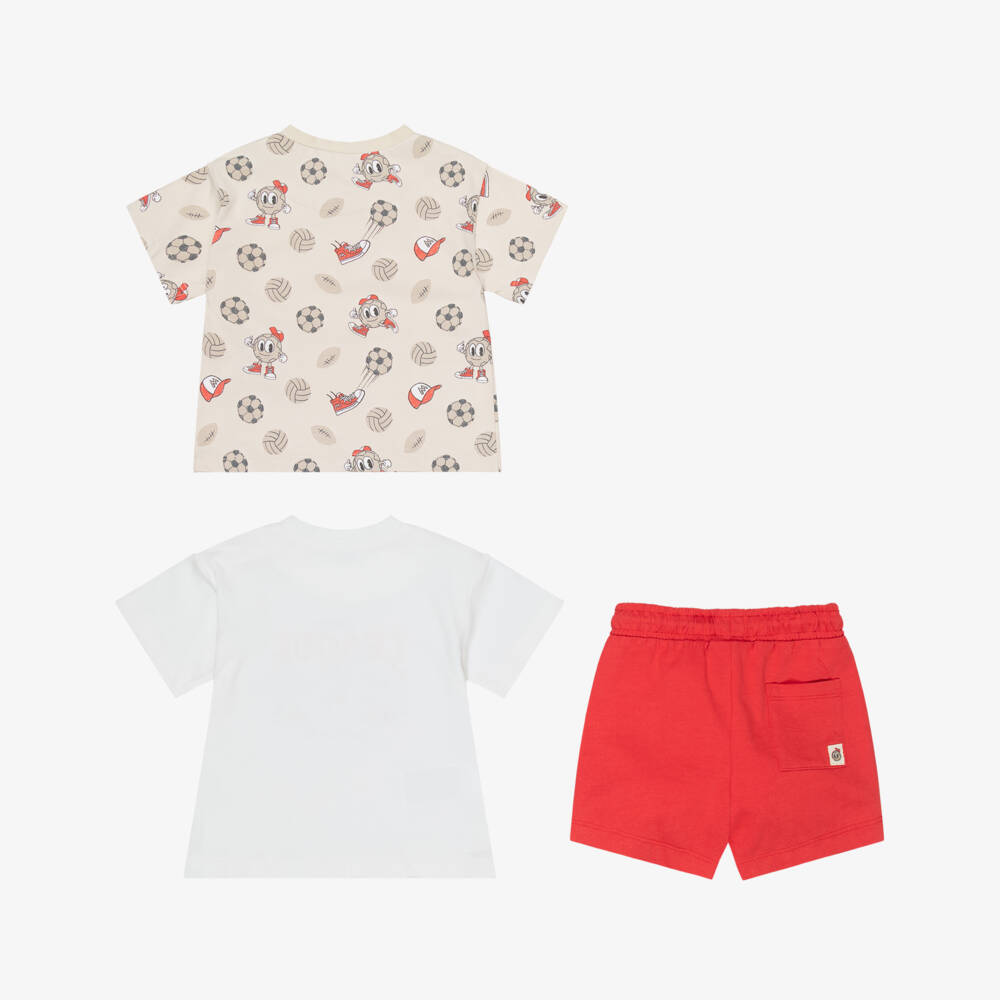 Mayoral-Boys Red Cotton Jersey Shorts Set with Sports Balls Print | Childrensalon