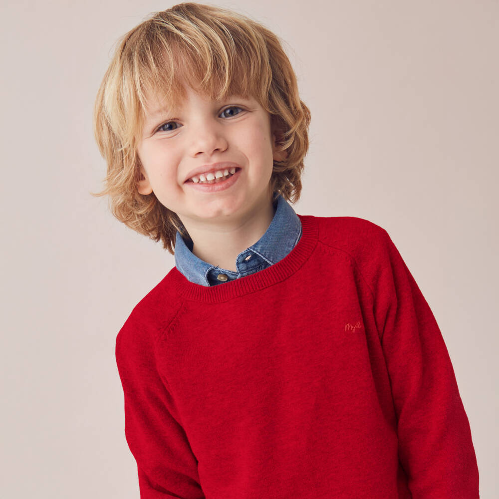 Mayoral-Boys Red Cotton Knit Raglan Sweater | Childrensalon