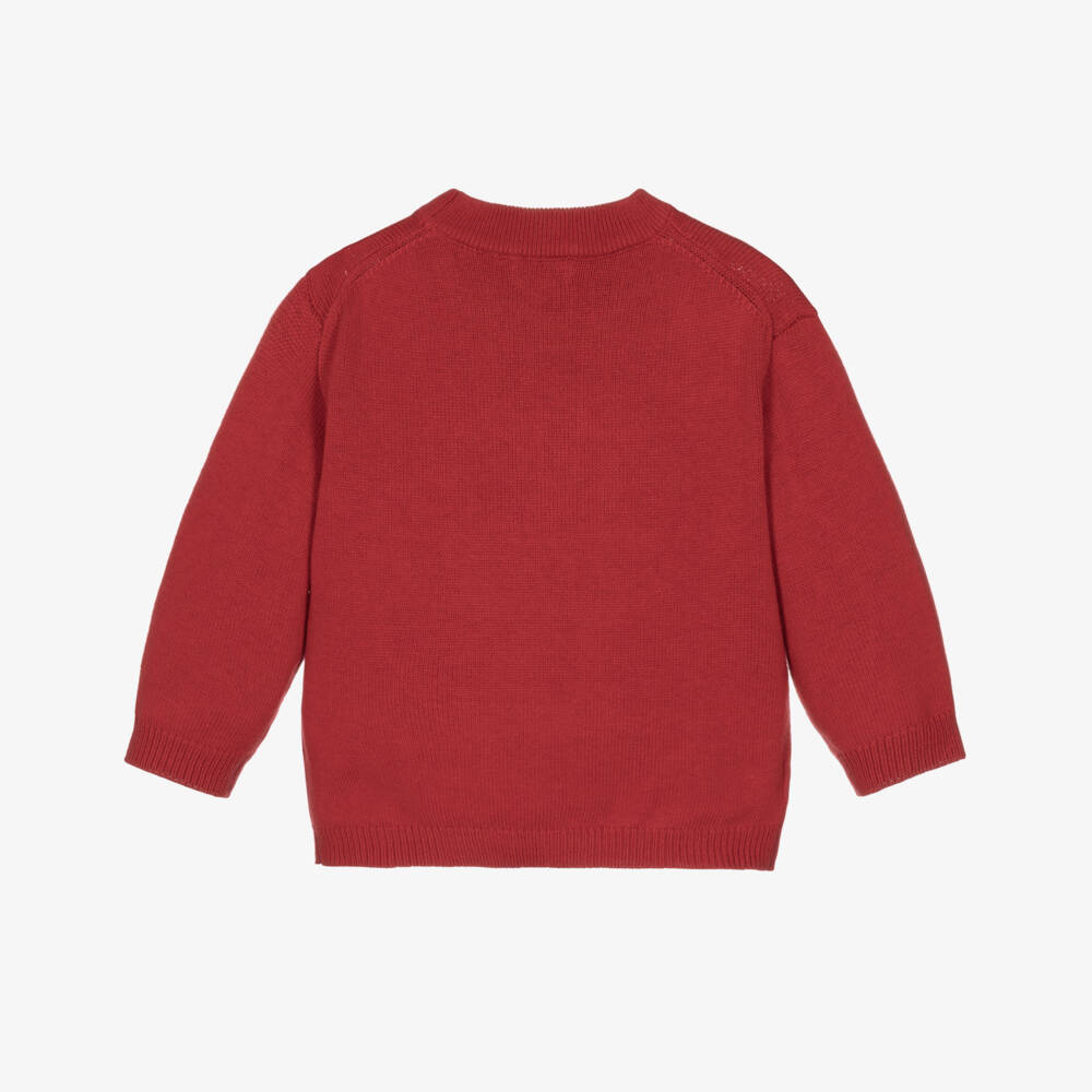Mayoral-Boys Red Cotton Knit Sweater with Bear Motif | Childrensalon