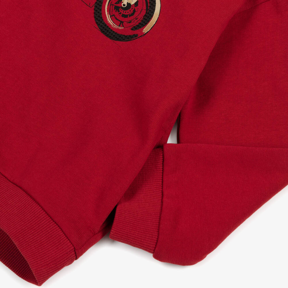 Mayoral-هودي قطن بطبعة دراجة نارية لون أحمر للأولاد | Childrensalon