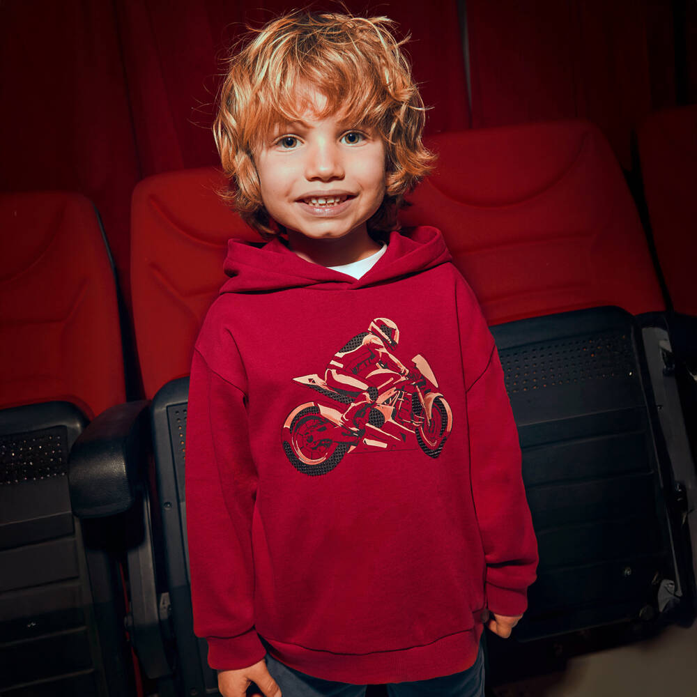 Mayoral-هودي قطن بطبعة دراجة نارية لون أحمر للأولاد | Childrensalon