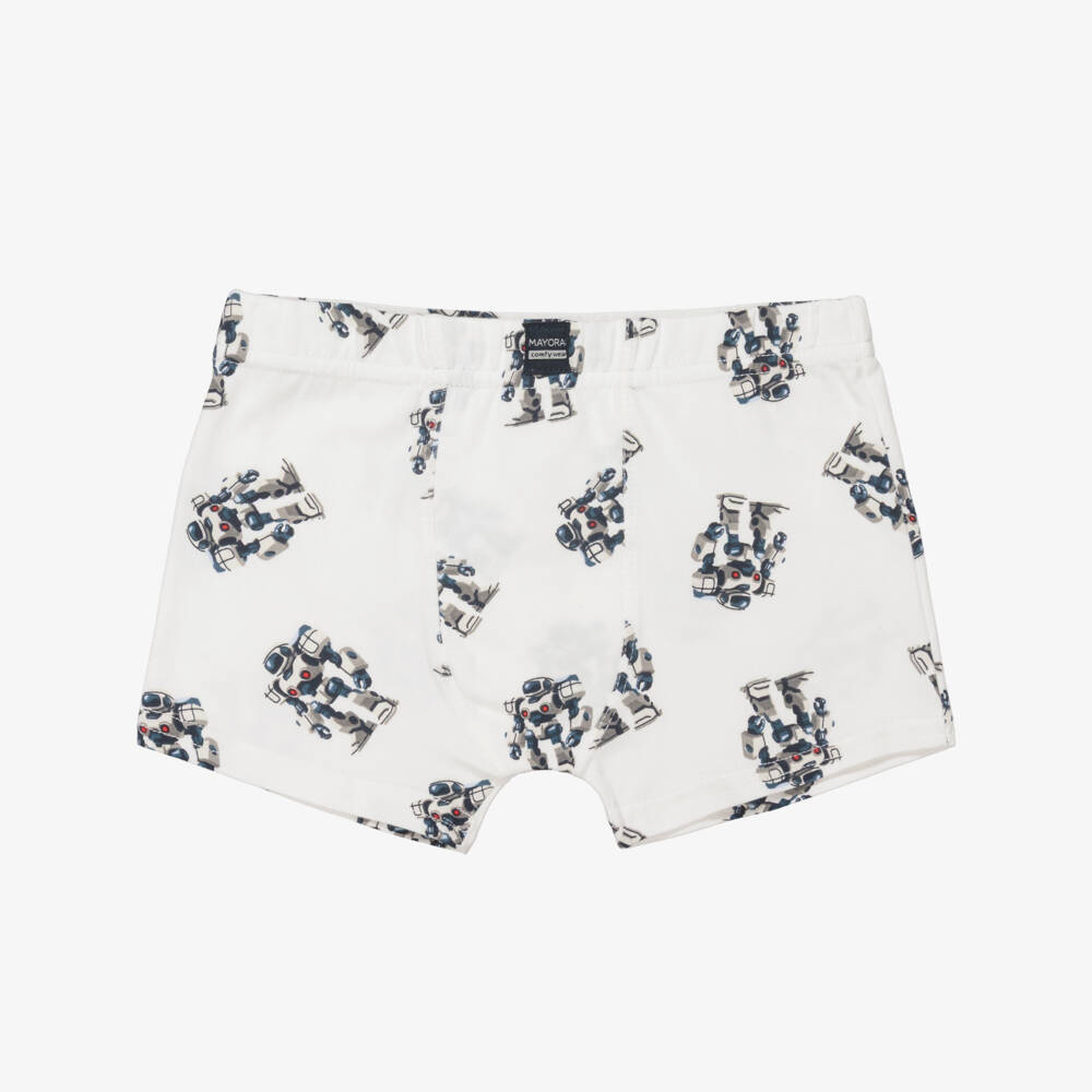Mayoral-Boys Red Cotton Stripe & Robot Boxer Shorts (3 Pack) | Childrensalon