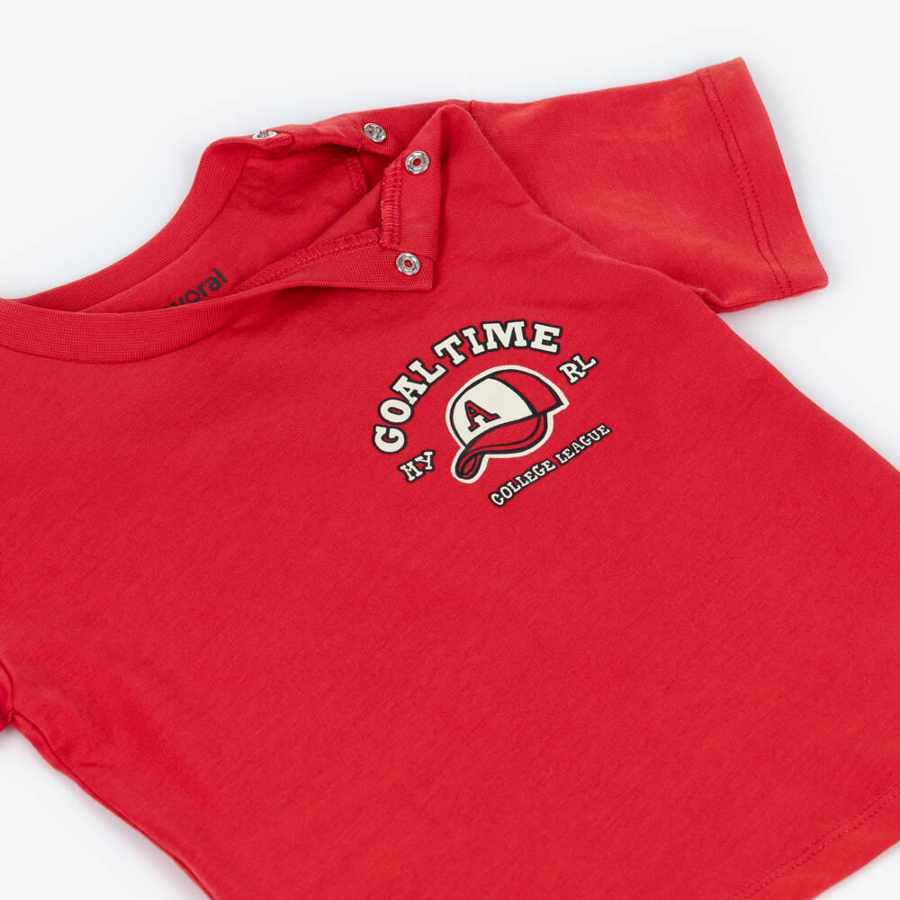 Mayoral-Boys Red Cotton T-Shirt with Sporty Graphics | Childrensalon